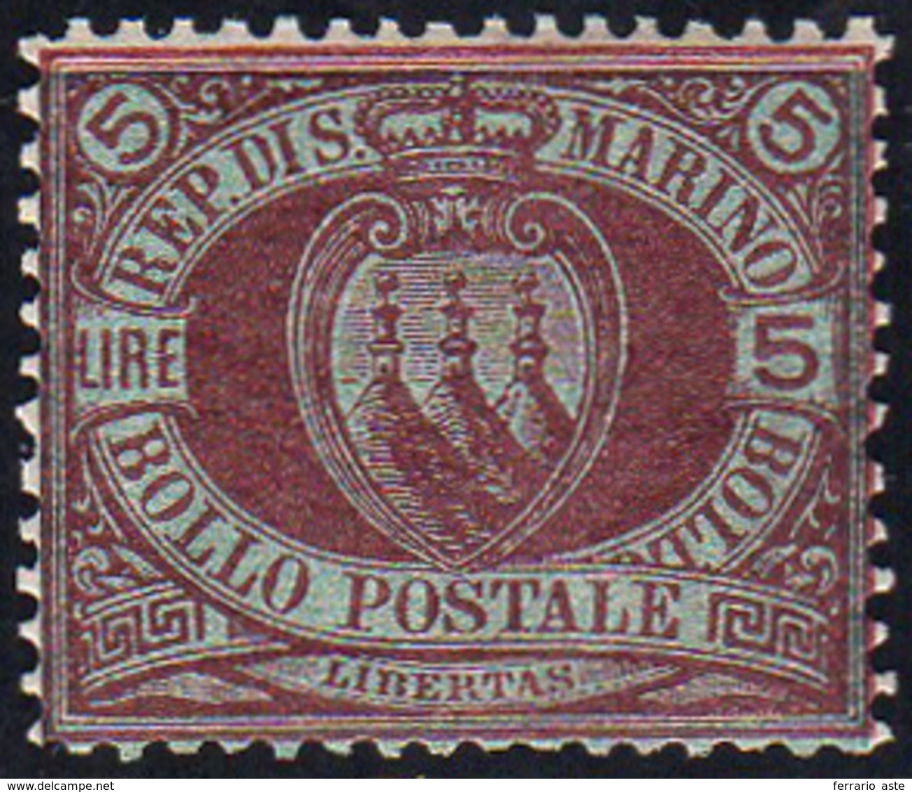 1894 - 5 Lire Stemma (22), Buona/ottima Centratura, Gomma Integra, Perfetto. Ferrario (cat. Sassone ... - Sonstige & Ohne Zuordnung