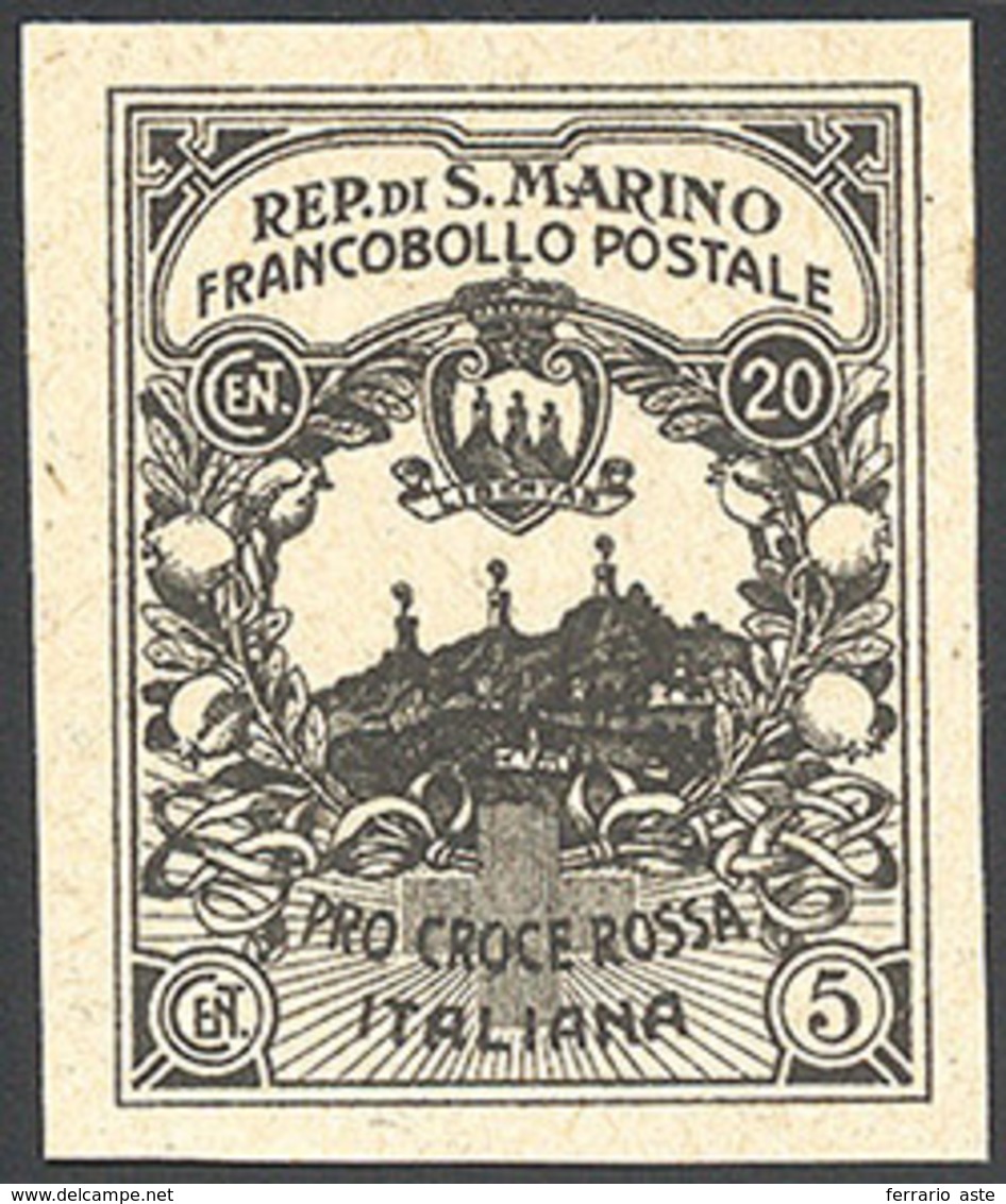 1916 - 20 + 5 Cent. Croce Rossa, Prova In Nero Del Francobollo Non Adottato, Perfetto, Senza Gomma C... - Sonstige & Ohne Zuordnung