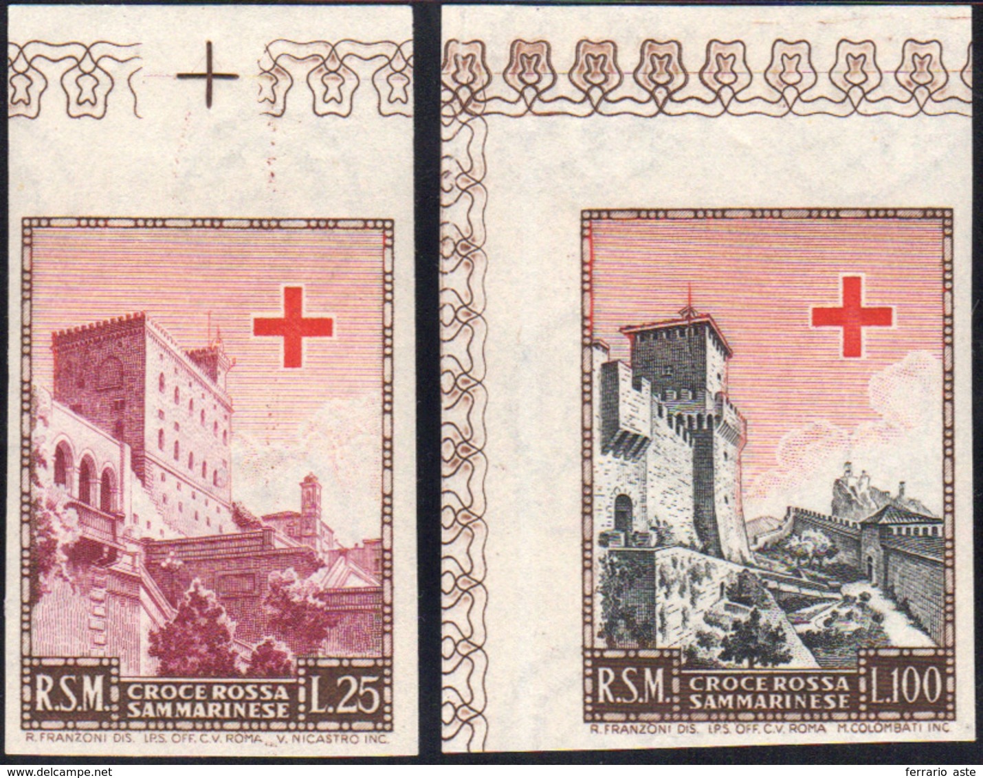 1951 - 25 Lire E 100 Lire Pro Croce Rossa, Non Dentellati (369a,371a), Gomma Integra, Perfetti. Non ... - Other & Unclassified