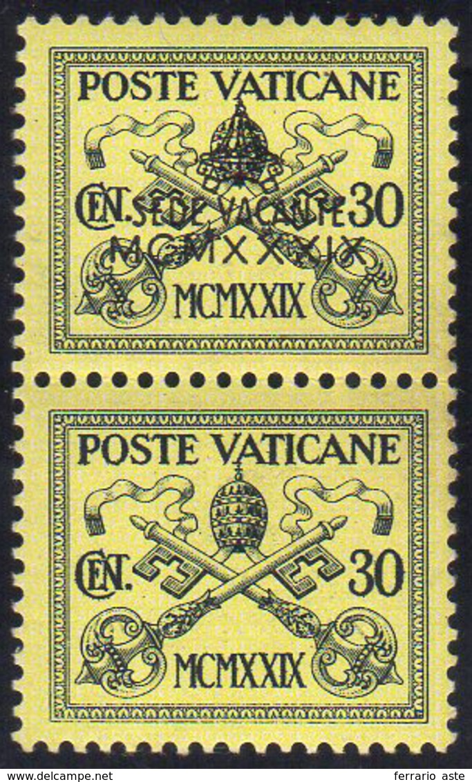 1939 - 30 Cent. Sede Vacante, Coppia Di Cui Uno Senza Soprastampa (65d), Gomma Integra, Perfetta. Mo... - Sonstige & Ohne Zuordnung