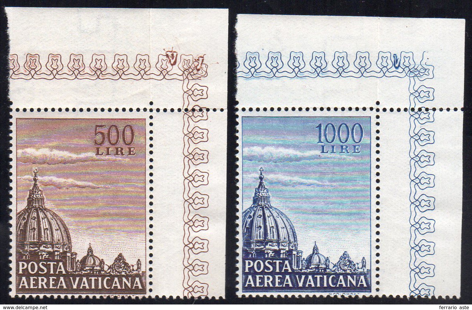 1953 - Cupoloni (22/23), Filigrana Lettere Completa, Angolo Di Foglio, Gomma Integra, Perfetti.... - Airmail