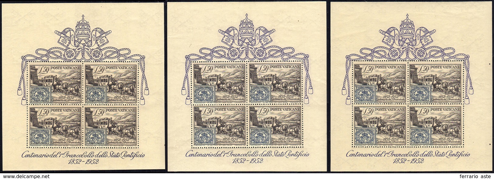 1952 - Centenario (1), Tre Esemplari, Gomma Integra, Perfetti.... - Other & Unclassified