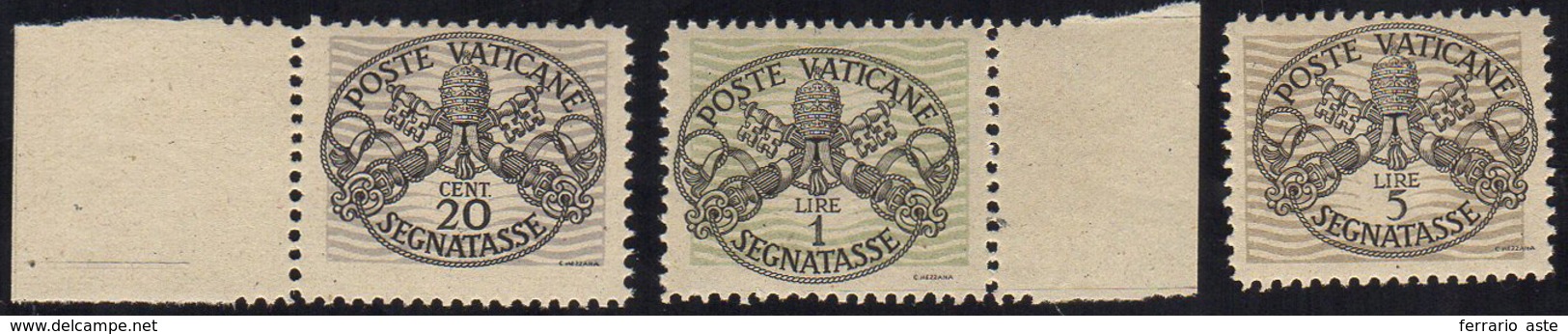 1946 - Righe Larghe, Carta Grigia (14/I-18/I), Gomma Integra, Perfetti. Cert. Ferrario.... - Postage Due