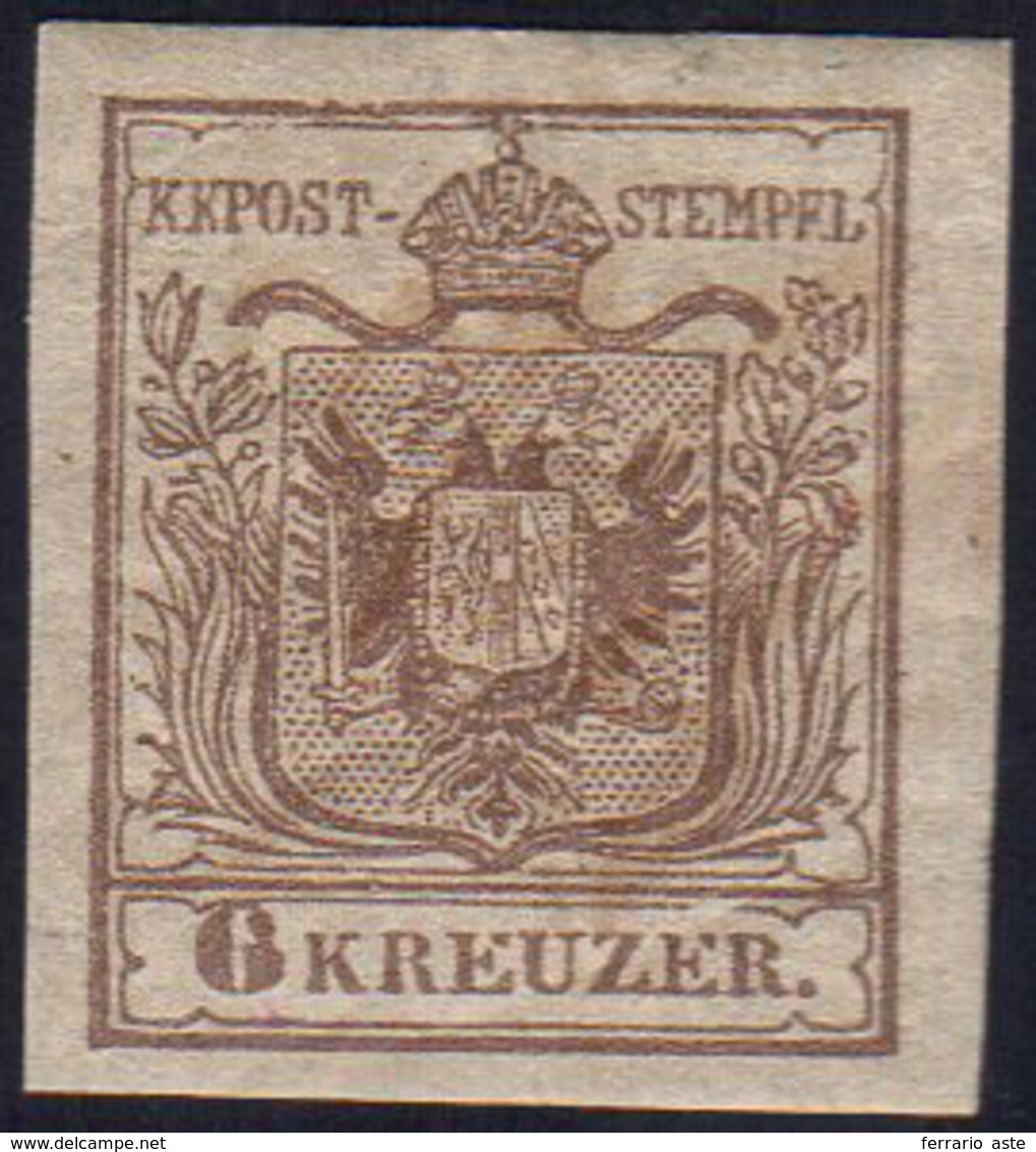 AUSTRIA 1850 - 6 Kr. Bruno Grigio, Carta A Mano (4a), Gomma Originale, Perfetto. Bello. A.Diena.... - Sonstige - Europa