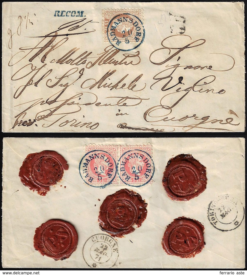 AUSTRIA 1871 - 15 Kr. Bruno Francesco Giuseppe E, Al Verso, 5 Kr. Rosso, I Tipo, Coppia (36,34), Per... - Sonstige - Europa