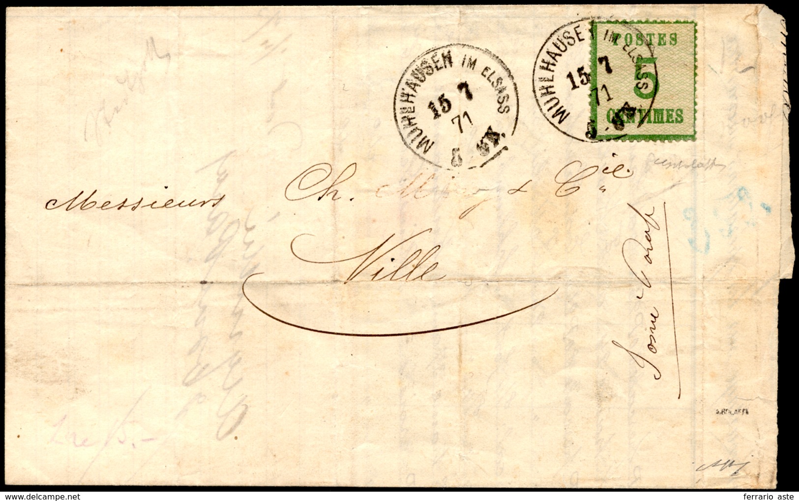 FRANCIA OCC. TEDESCA ALSAZIA E LORENA 1871 - 5 Cent. (4), Perfetto, Isolato Su Lettera Da Muhlhausen... - Sonstige - Europa