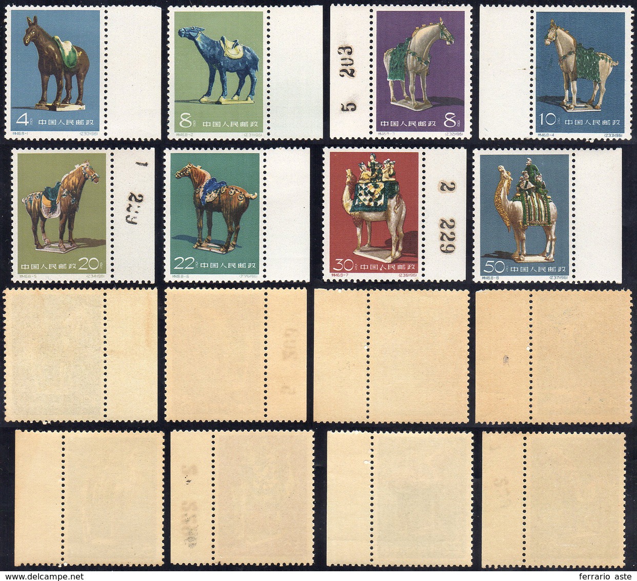 1961 - Tang Dynasty Pottery, Complete Set Of 8 (M.608/615), O.g., MNH. Rare.... - Sonstige & Ohne Zuordnung