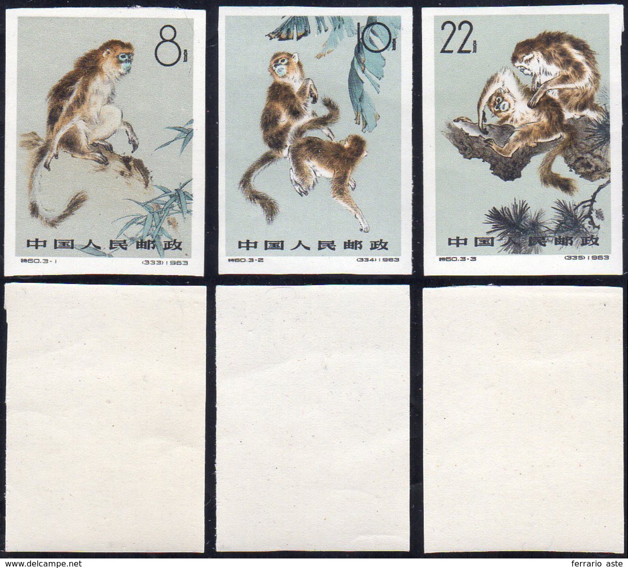 1963 - Monkeys, Complete Imperforated Set Of 3 (M.741/743B), Original Gum, MNH, Perfect Conditions.... - Altri & Non Classificati