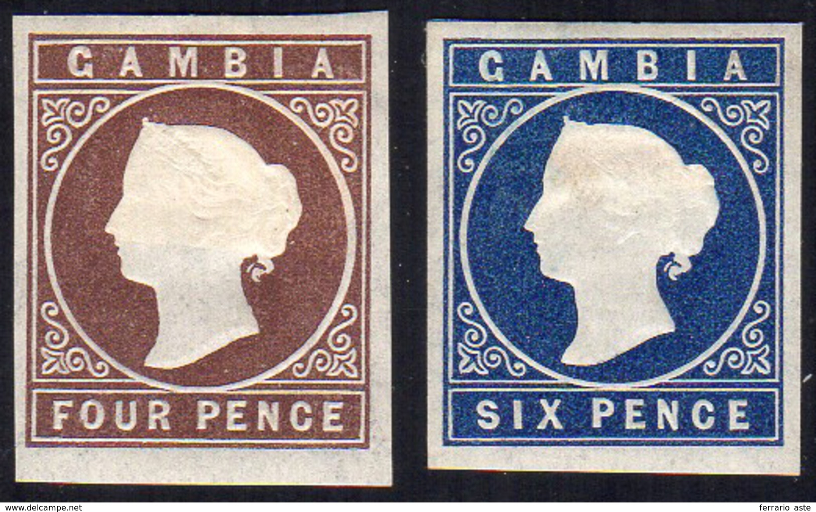 BRITISH COLONIES-GAMBIA 1874 - 4 D. Brown And 6 D. Blue (S.G. 5,7 £ 700), Originale Gum, Hinged, Per... - Sonstige & Ohne Zuordnung