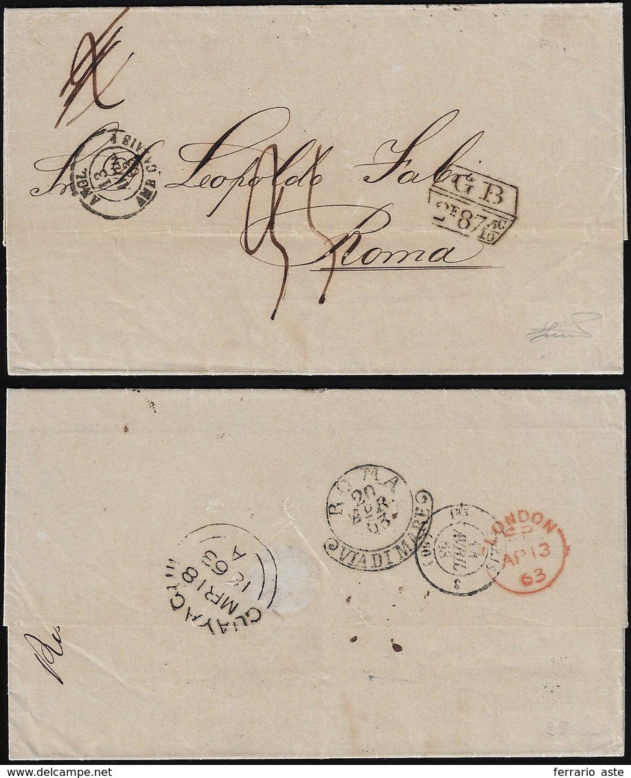 ECUADOR 1863 - 18th March 1863, Double, Corrected In Single Rate Unpaid Letter From Guayaquil To Rom... - Sonstige & Ohne Zuordnung