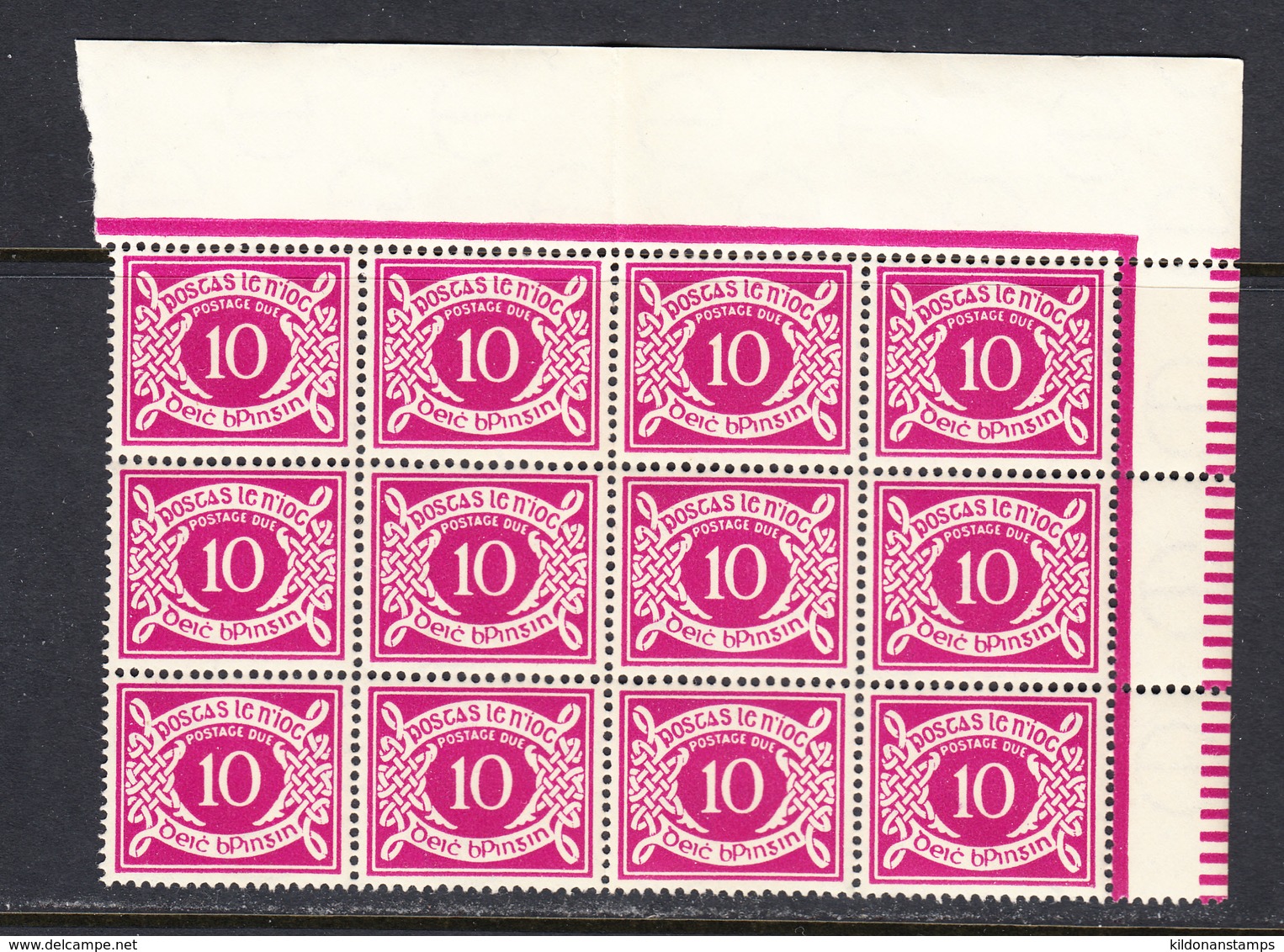 Ireland 1940 Postage Due, Mint No Hinge, Corner Block Of 12, Sc#  ,SG D13 - Segnatasse