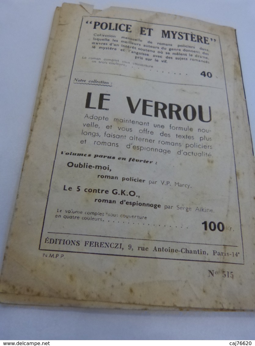 Pas De Vacances Pour L'inspecteur   , Mon Roman Policier ,serge Alkine (cai01) - Ferenczi