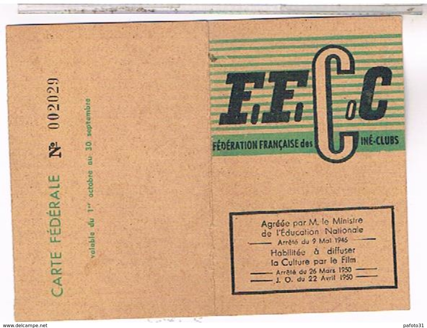 CARTE CLUB  CINEMA CARCASSONNE  1955 1956 - Documents Historiques