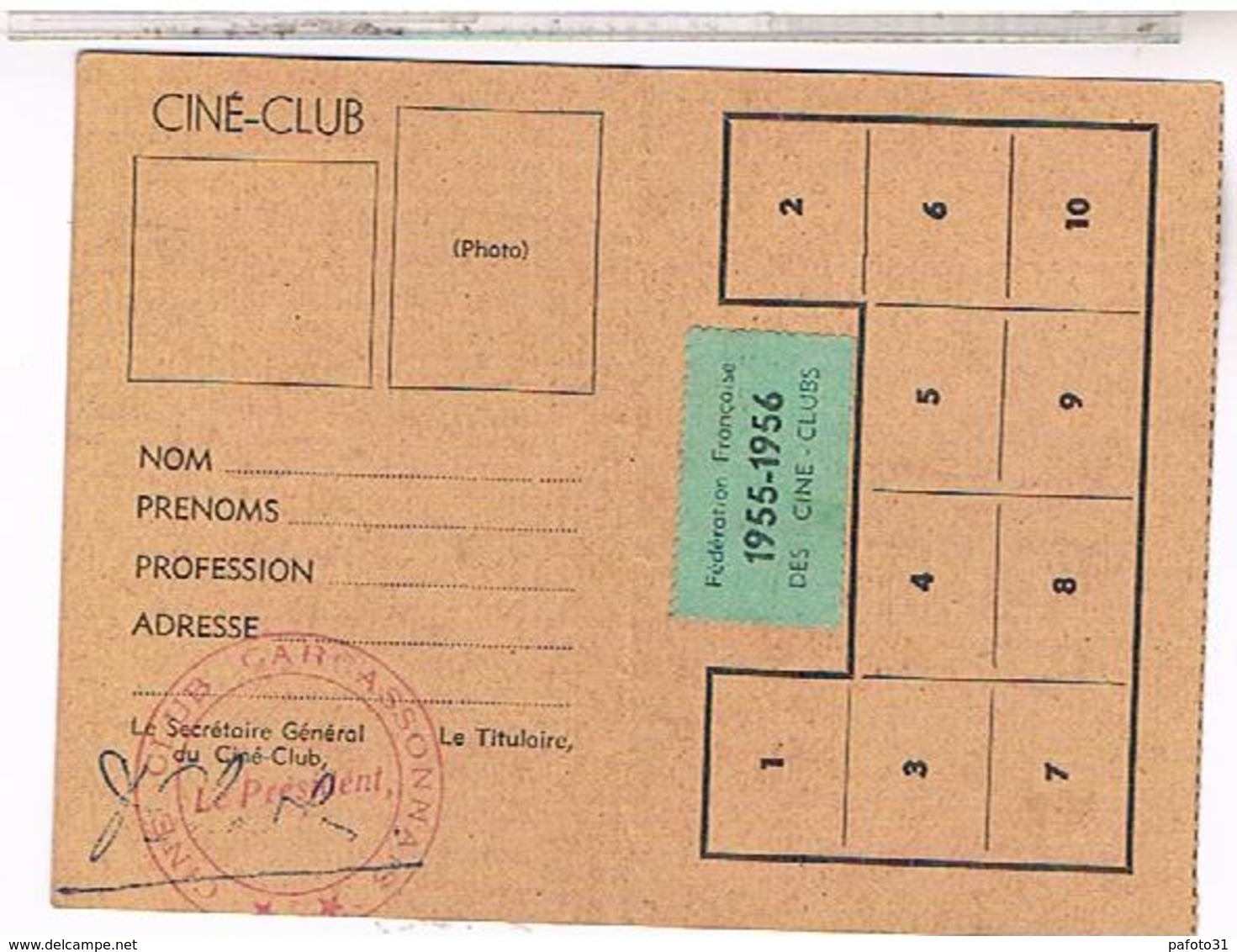 CARTE CLUB  CINEMA CARCASSONNE  1955 1956 - Documents Historiques