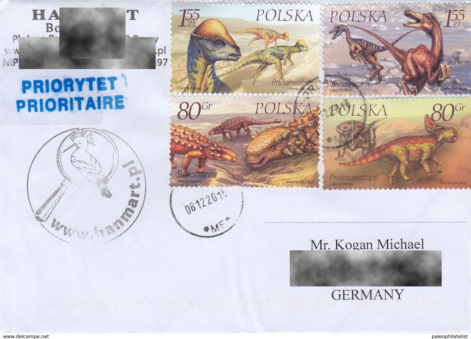 Poland 2000:   Prehistoric Animal, Dinosaurs, Circulated Letter - Preistorici