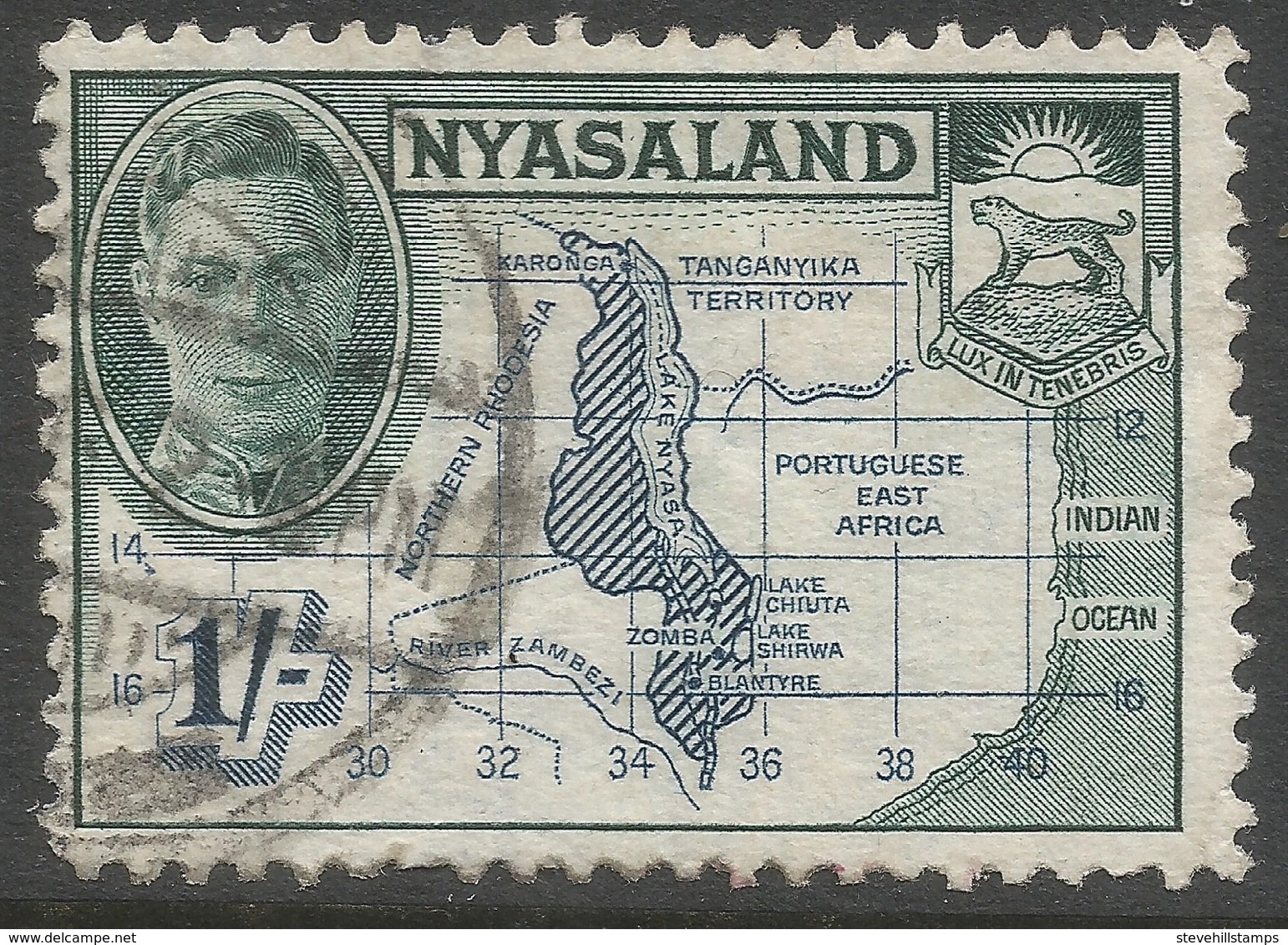Nyasaland. 1945 KGVI. 1/- Used. SG 152 - Nyassaland (1907-1953)