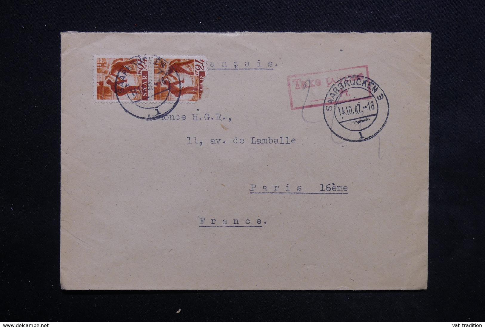 SARRE - Enveloppe De Saarbrücken En 1947 Pour Paris , Cachet De Taxe - L 23916 - Lettres & Documents