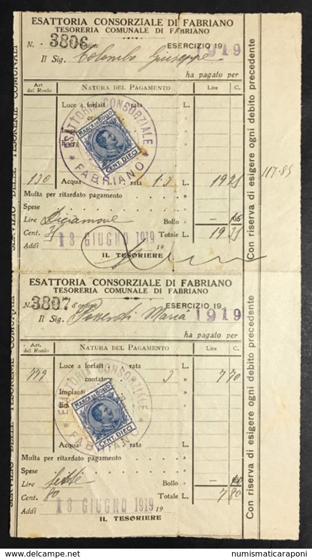 Esattoria Consorziale Di Fabriano Tesoreria Comunale 1919 Pieghe Doc.004 - D - F