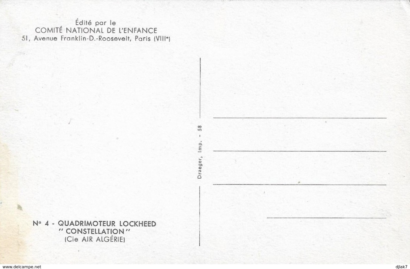 Avion Quadrimoteur Lockheed Constellation Air Algérie (2 Scans) - 1946-....: Moderne