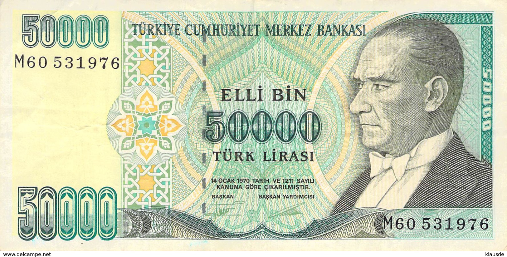 50.000 Türk Lira Banknote Türkei 1970 - Turkey