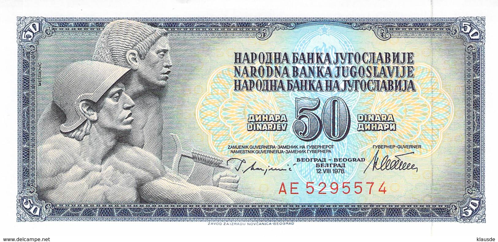 50 Dinar Banknote Jugoslawien 1978 - Joegoslavië