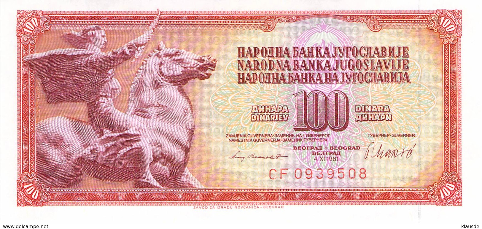 100 Dinar Banknote Jugoslawien 1981 - Jugoslawien