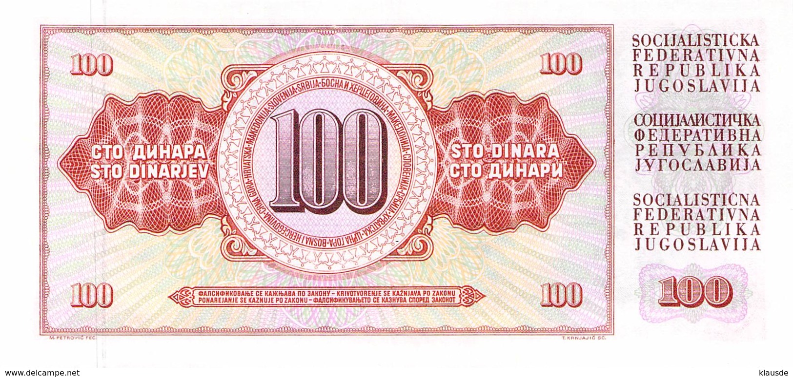 100 Dinar Banknote Jugoslawien 1981 - Jugoslawien