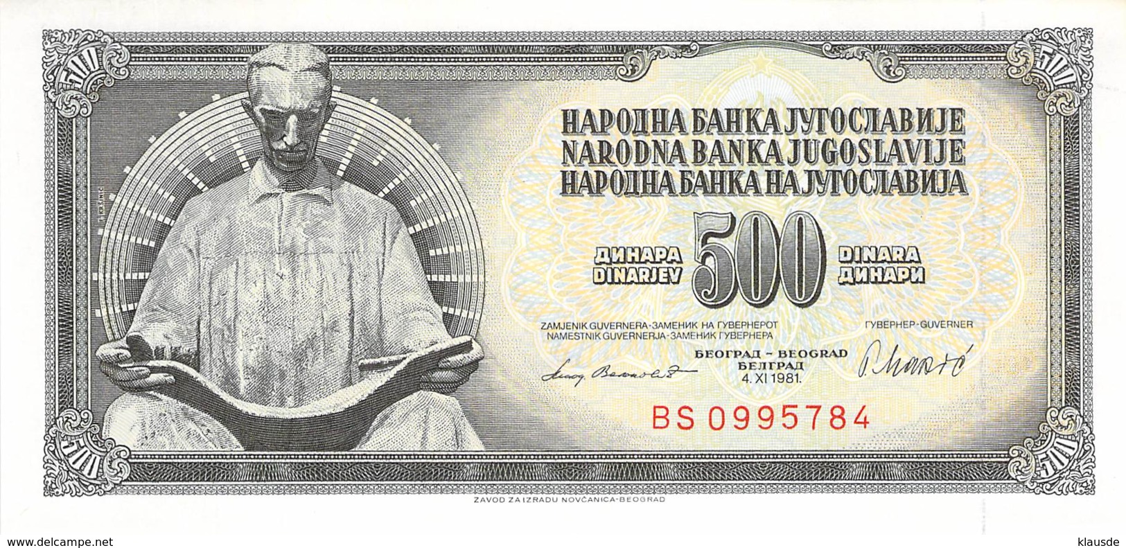 500 Dinar Banknote Jugoslawien 1981 - Jugoslawien