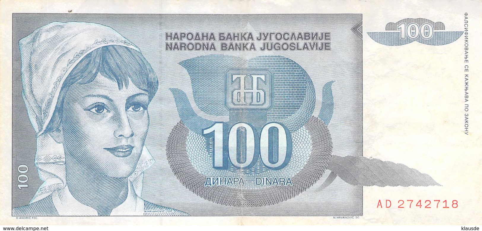 100 Dinar Banknote Jugoslawien 1992 - Jugoslawien