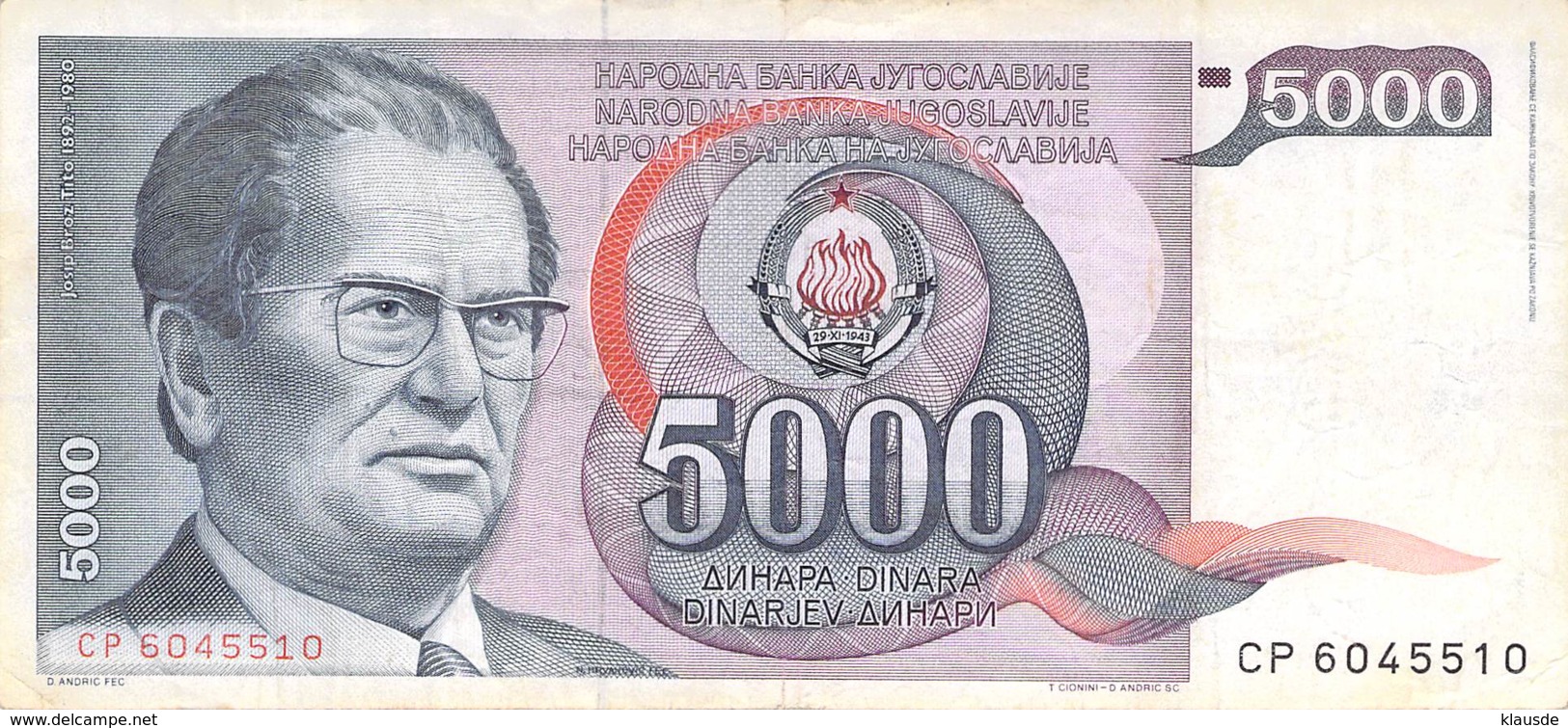 5000 Dinar Banknote Jugoslawien 19?? - Jugoslawien