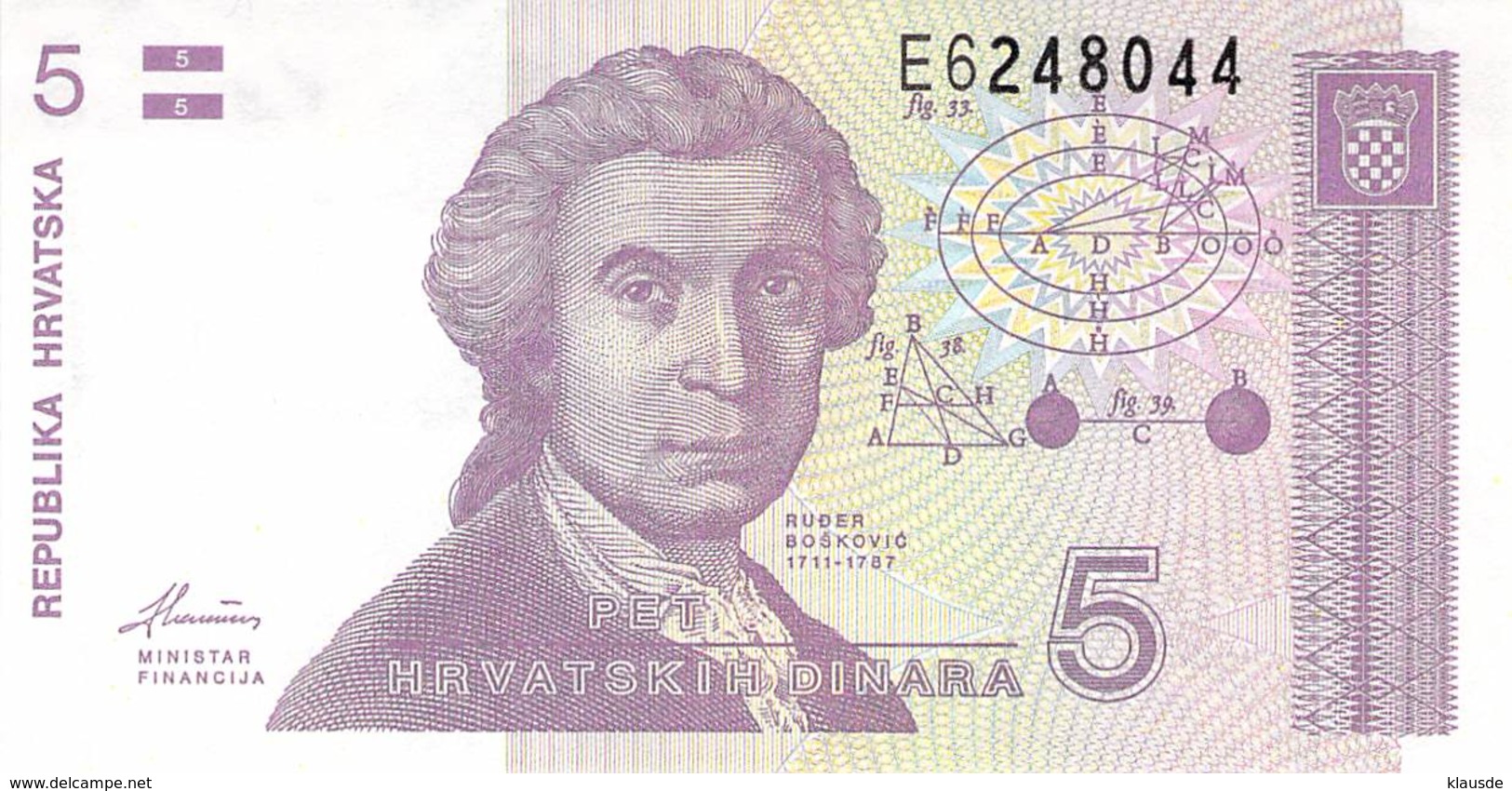 5 Dinar Banknote Republika Hrvatska (Kroatien) 1991 - Croatia