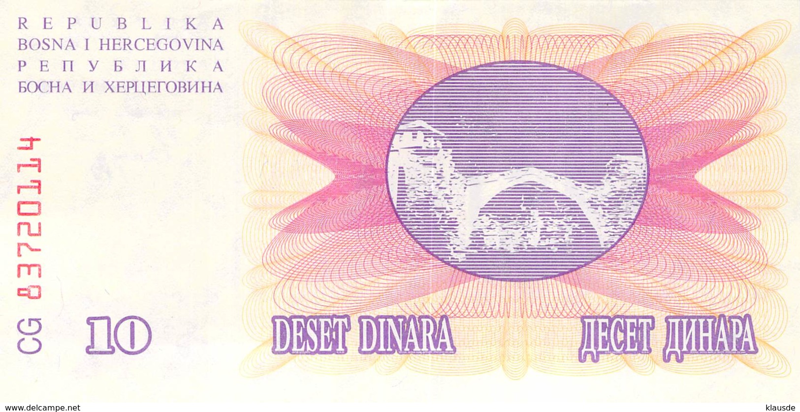 10 Dinar Banknote Bosnien-Herzogowina 1992 - Bosnien-Herzegowina