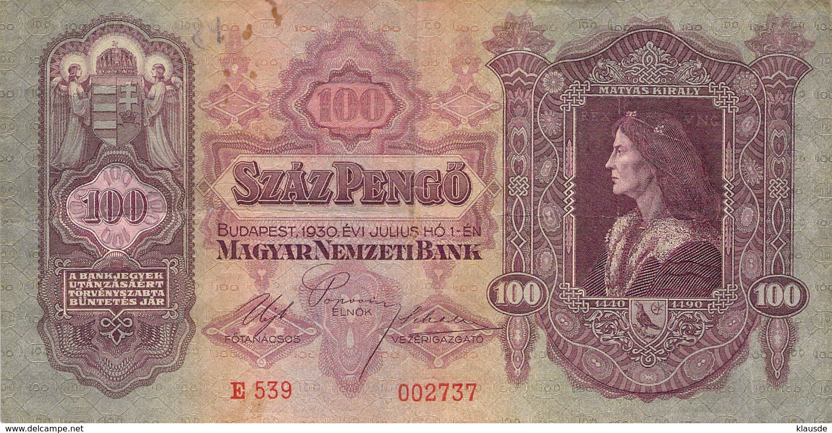 100 Pengo Banknote Ungarn 1930 - Ungarn