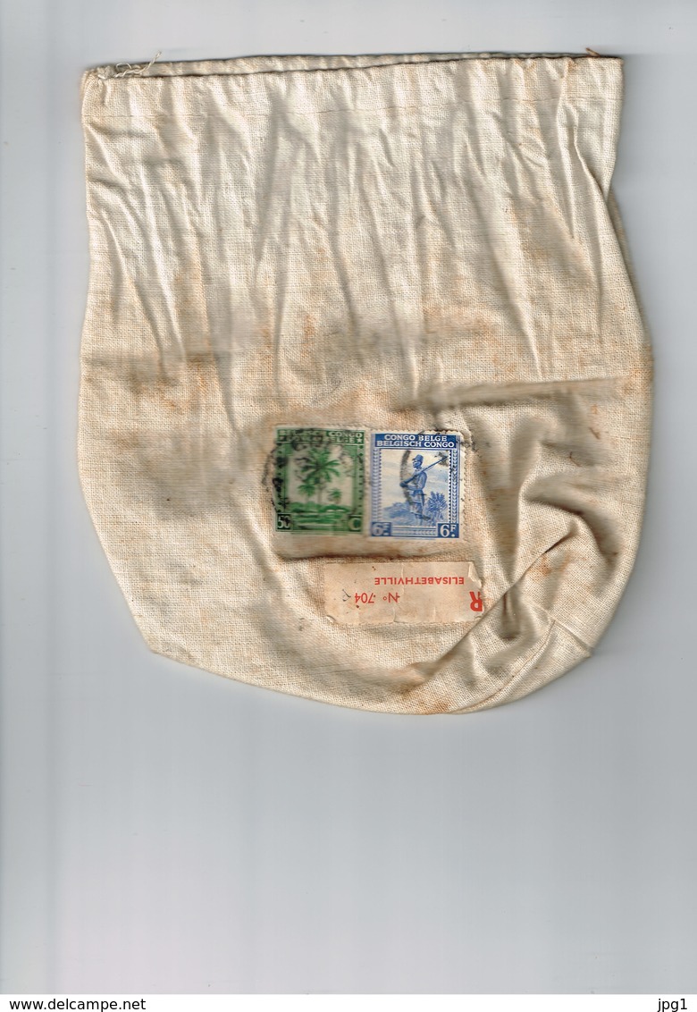 CONGO BELGE : Timbres Sur Sac En Toile Et Vignette De Recommandé D'Elisabethville. Rare! - Other & Unclassified