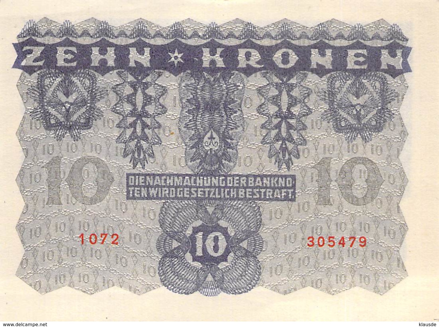 10 Kronen Banknote Österreich-Ungarn 1922 - Oesterreich