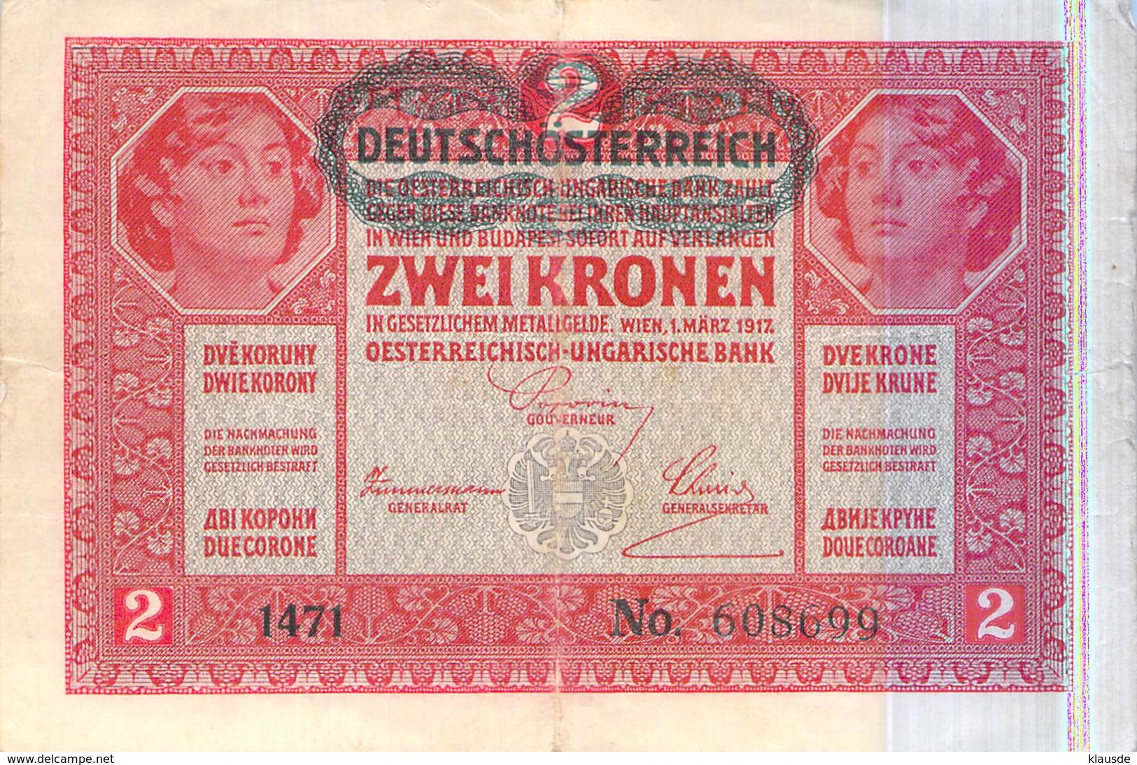 2 Kronen Banknote Deutsch-Österreich 1917 - Oesterreich