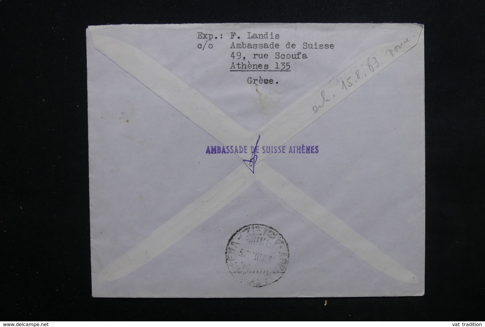 GRECE - Enveloppe De L 'Ambassade De Suisse En Recommandé De Athènes Pour La Suisse En 1963 , Affr. Plaisant - L 23944 - Brieven En Documenten