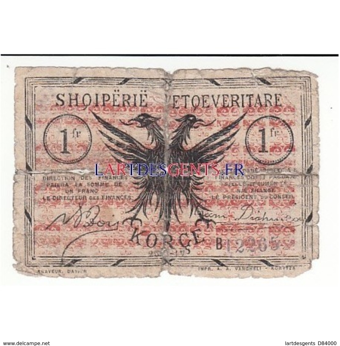 ALBANIE - 1 FRANC NOIR ET BRUN OR 1917  B - Albania