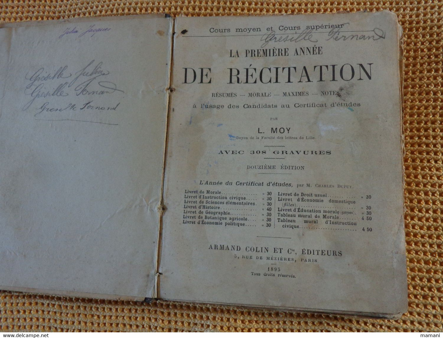 lot de 3 LA METHODE ROSE NOS AMIS LILI ET TOTO -la 1ere annee de recitation 1895 certificat d'etude