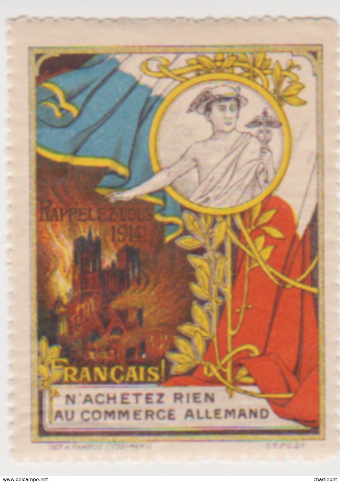 France WWI Anti German Propaganda Stamps Vignette Poster Stamp - Military Heritage