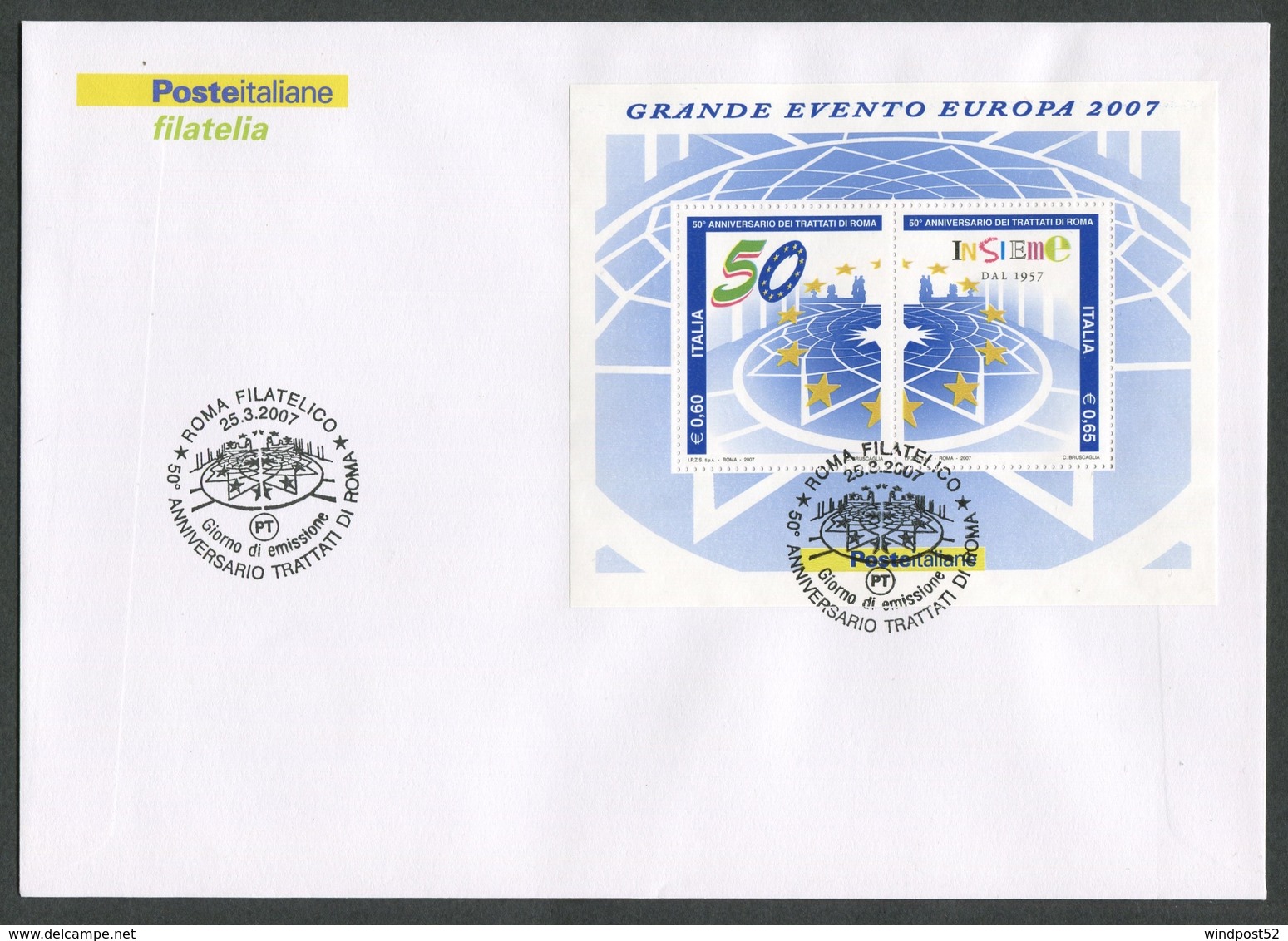 FDC ITALIA 2007 - BUSTONE CON FOGLIETTO - ANNIVERSARIO DEI TRATTATI DI ROMA - 286 - FDC