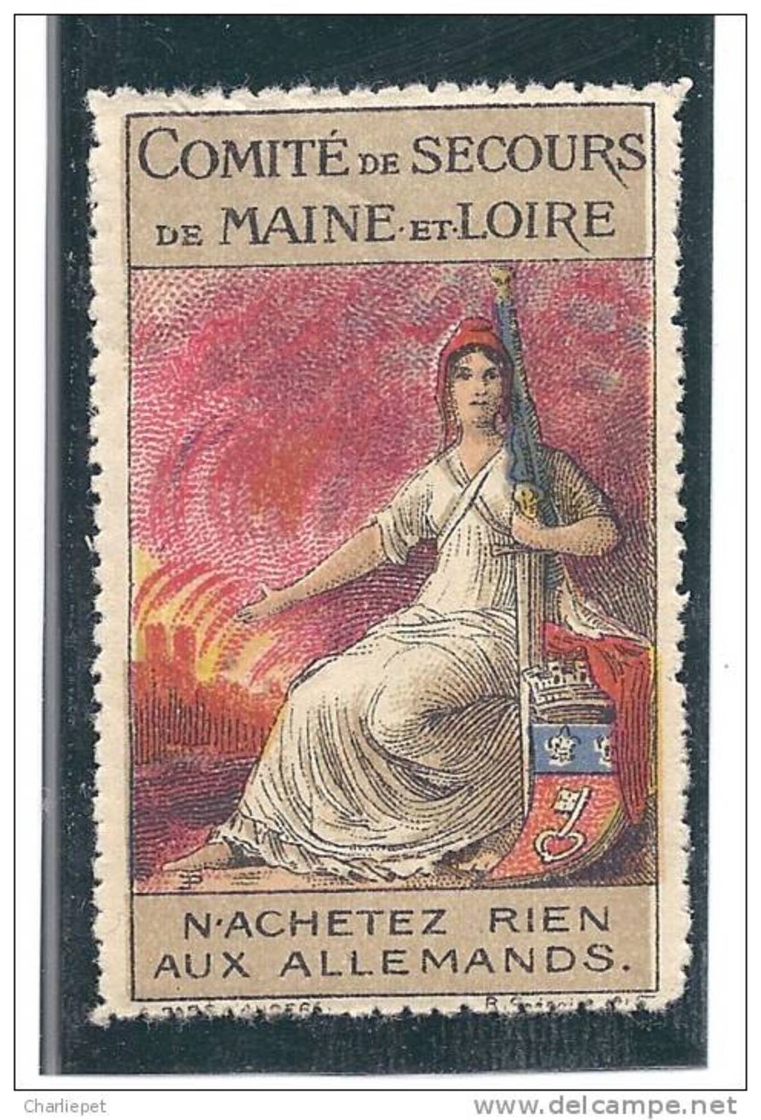 France WWI Marne & Loire Anti-German Propaganda Cinderella Stamp - Military Heritage