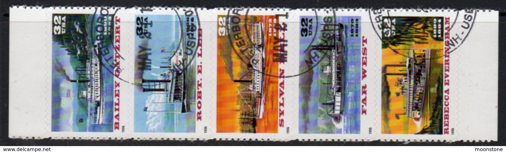 USA 1996 River Steamers Strip Of 5, Used, SG 3226/30 - Usati