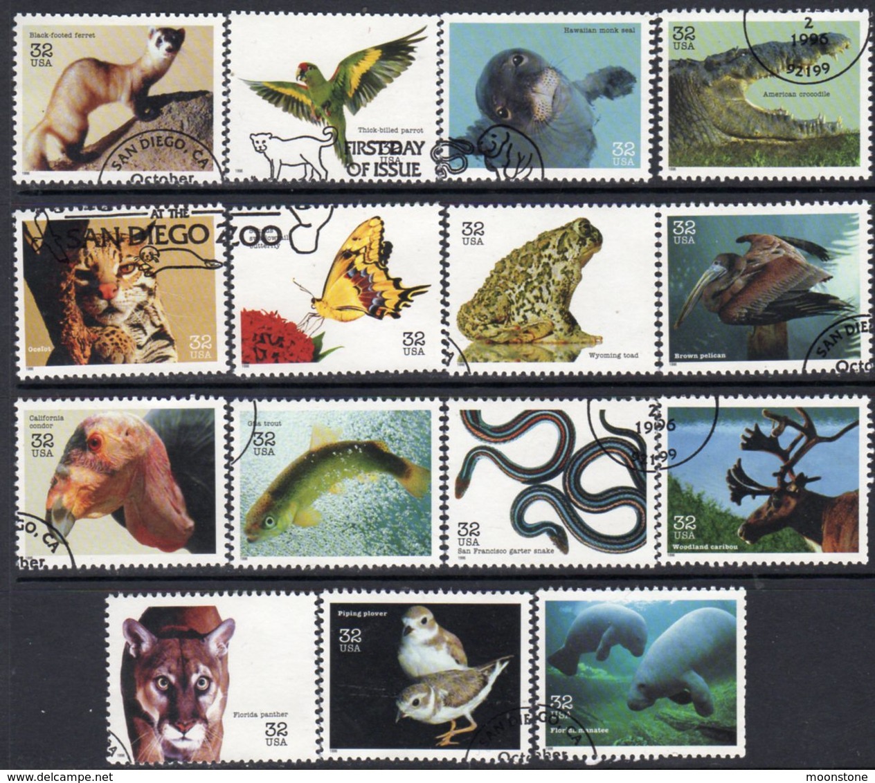 USA 1996 Endangered Species Set Of 15, Used, SG 3240/54 - Usati