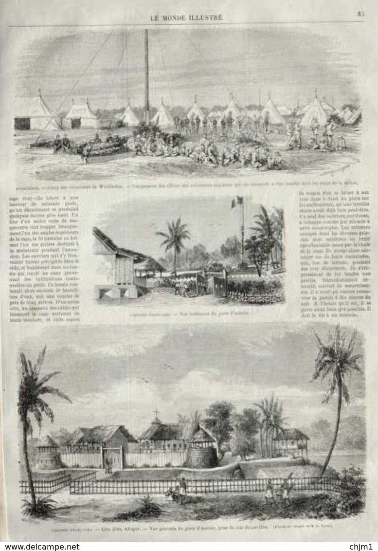 Colonis Francaises, Côte D'Or, Afrique - Vue Générale Du Post D'Assinie - Page Original 1864 - Documents Historiques