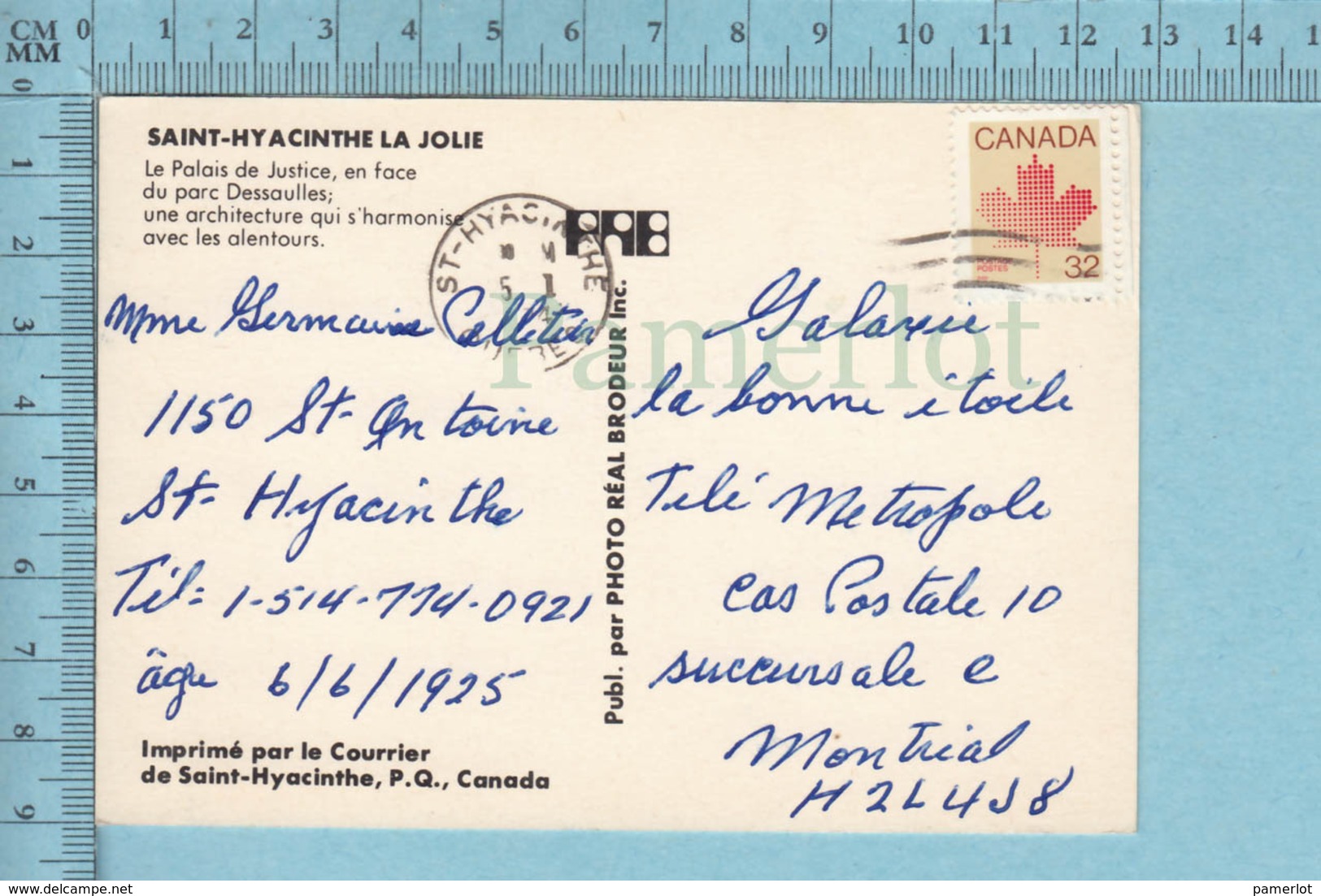 Saint-Hyacinthe  Quebec -Le Palais De Justice  - Carte Postale + Timbre A Servi En 1982 - St. Hyacinthe
