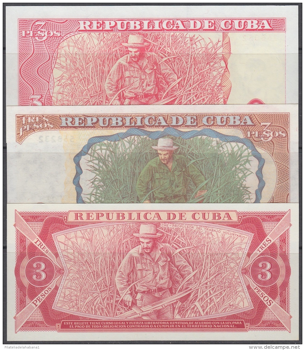 BK-SET -115 CUBA 1984-2004 BANCO NACIONAL UNC 3$ DIFERENTES TIPOS ERNESTO CHE GUEVARA. - Cuba