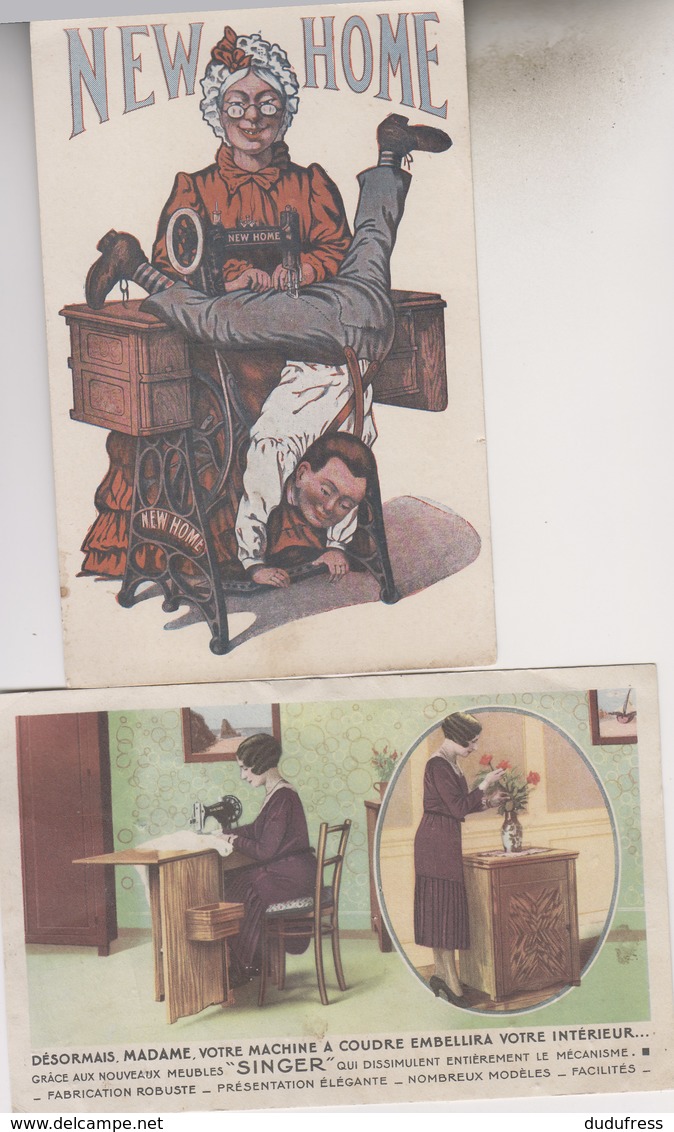 LOT  2 CARTES  PUB    SINGER ET NEW  HOME  MACHINES A COUDRE - Advertising