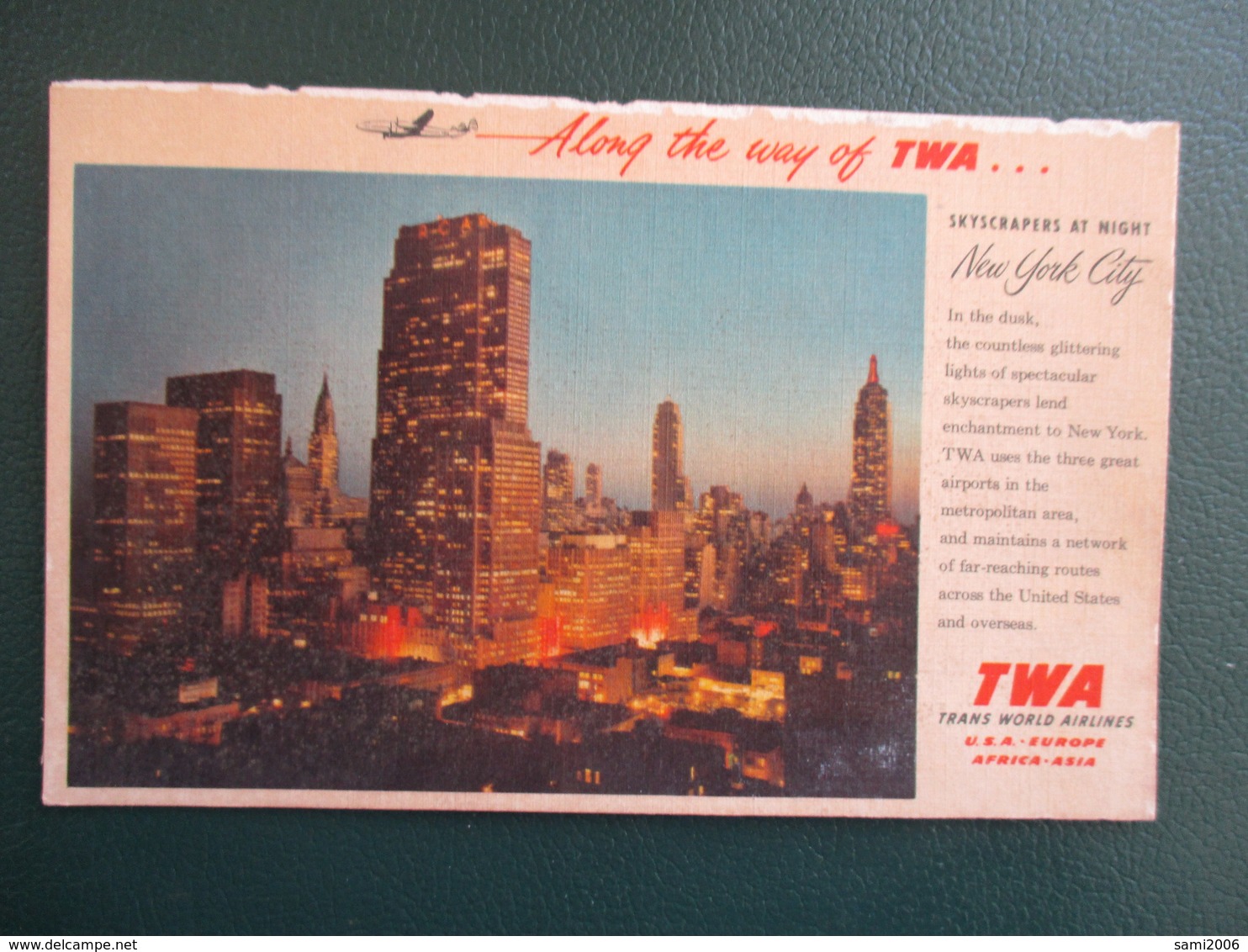 CPA ETATS UNIS NEW YORK  CITY SKYSCRAPERS AT NIGHT  PUB TWA TRANS WORLD AIRLINES - Autres & Non Classés