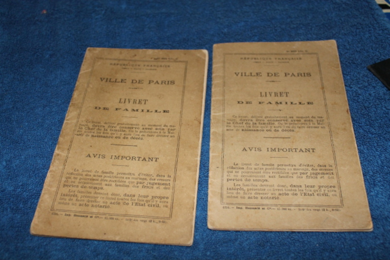 Lot De 2 Livrets De Famille De Paris 1916 Et 1917 - Documents Historiques